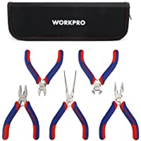 WORKPRO 5 Piezas Mini alicates de precisión- acero al carbono- Asa bimaterial- bolsa de almacenamiento